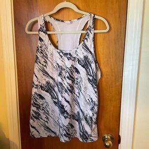 Gap Fit Tank Top Breathable Off White Navy Blue Gray Pattern Racer Back Sz XL
